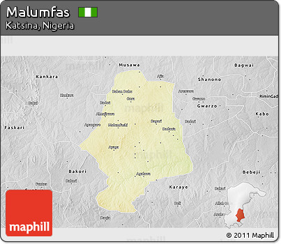 Physical 3D Map of Malumfas, desaturated