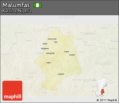 Physical 3D Map of Malumfas, lighten