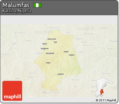 Physical 3D Map of Malumfas, lighten