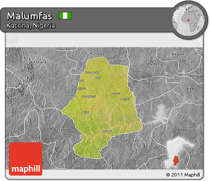 Satellite 3D Map of Malumfas, desaturated