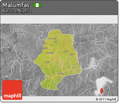 Satellite 3D Map of Malumfas, desaturated