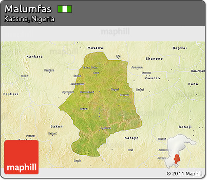 Satellite 3D Map of Malumfas, physical outside