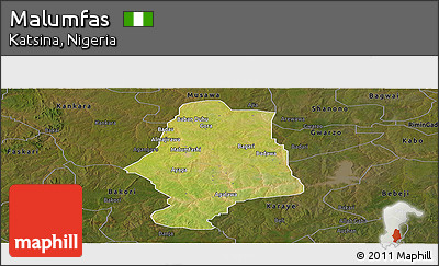 Satellite Panoramic Map of Malumfas, darken