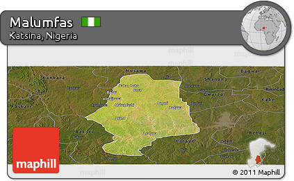 Satellite Panoramic Map of Malumfas, darken