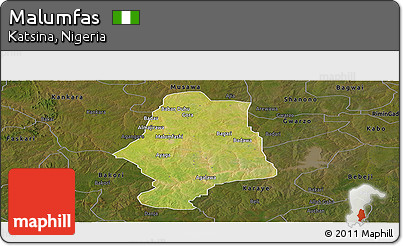 Satellite Panoramic Map of Malumfas, darken