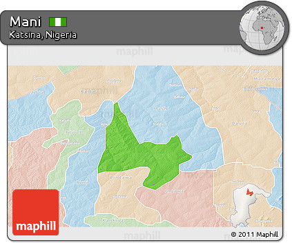 Political 3D Map of Mani, lighten
