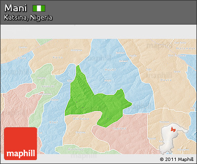 Political 3D Map of Mani, lighten