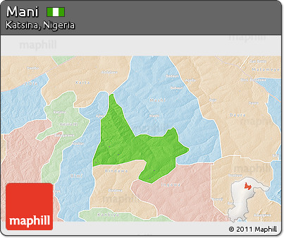 Political 3D Map of Mani, lighten