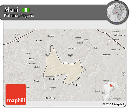 Shaded Relief 3D Map of Mani, semi-desaturated