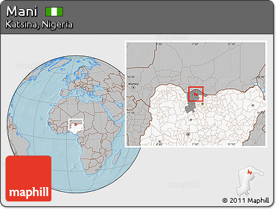 Gray Location Map of Mani, highlighted country, highlighted parent region, hill shading