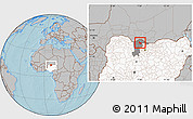 Gray Location Map of Mani, highlighted country, highlighted parent region, hill shading