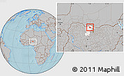 Gray Location Map of Mani, highlighted parent region, hill shading