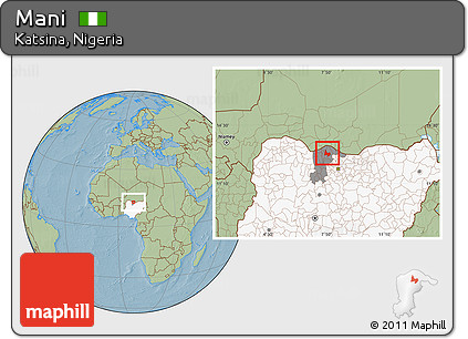 Savanna Style Location Map of Mani, highlighted country, highlighted parent region, hill shading