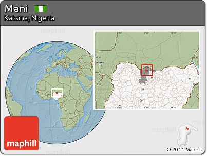 Savanna Style Location Map of Mani, highlighted country, highlighted parent region, hill shading