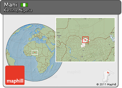 Savanna Style Location Map of Mani, highlighted parent region, hill shading