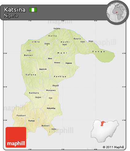 Physical Map of Katsina, single color outside