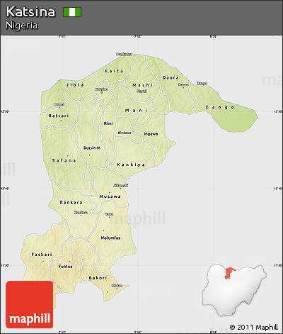 Physical Map of Katsina, single color outside