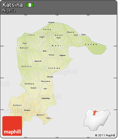 Physical Map of Katsina, single color outside