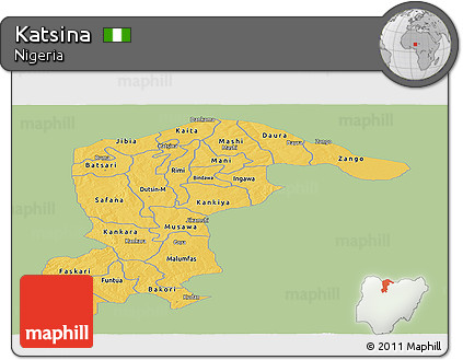 Savanna Style Panoramic Map of Katsina, single color outside