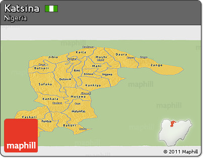 Savanna Style Panoramic Map of Katsina, single color outside
