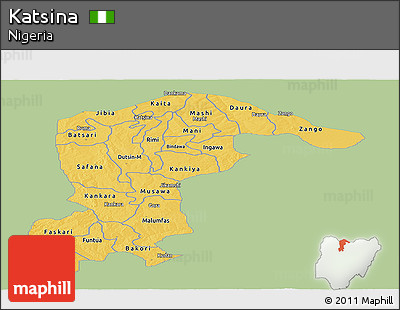 Savanna Style Panoramic Map of Katsina, single color outside
