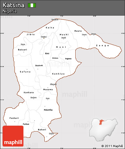 Classic Style Simple Map of Katsina, cropped outside