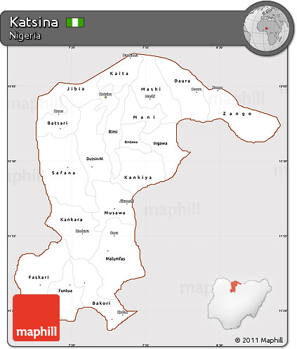 Classic Style Simple Map of Katsina, cropped outside