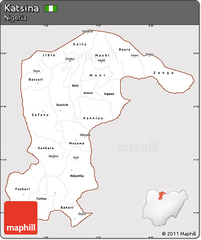 Classic Style Simple Map of Katsina, cropped outside
