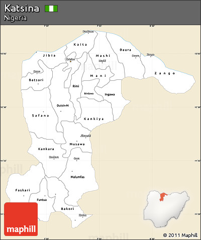 Classic Style Simple Map of Katsina, single color outside