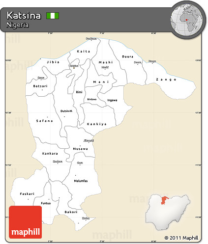 Classic Style Simple Map of Katsina, single color outside