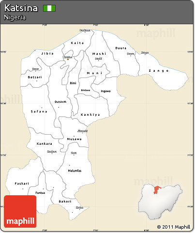 Classic Style Simple Map of Katsina, single color outside