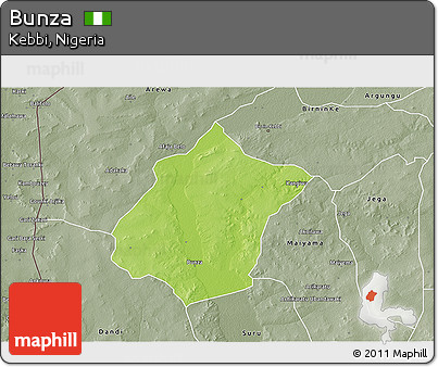 Physical 3D Map of Bunza, semi-desaturated