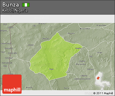 Physical 3D Map of Bunza, semi-desaturated