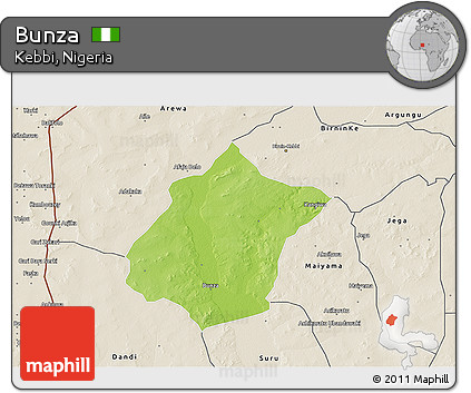 Physical 3D Map of Bunza, shaded relief outside