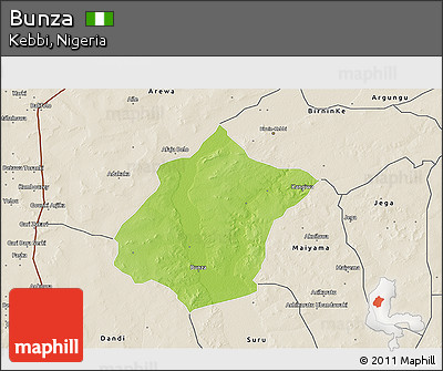Physical 3D Map of Bunza, shaded relief outside