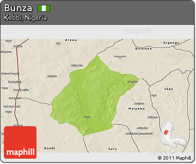 Physical 3D Map of Bunza, shaded relief outside