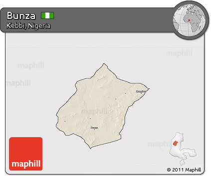 Shaded Relief 3D Map of Bunza, cropped outside