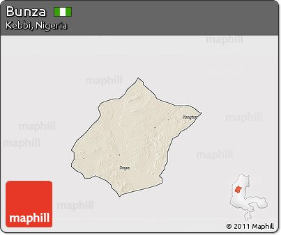 Shaded Relief 3D Map of Bunza, cropped outside