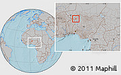 Gray Location Map of Bunza, within the entire country, hill shading