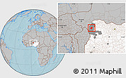Gray Location Map of Bunza, highlighted country, highlighted parent region, hill shading