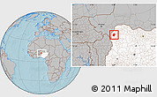 Gray Location Map of Bunza, highlighted country, hill shading