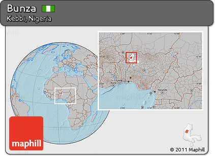 Gray Location Map of Bunza, highlighted parent region, within the entire country, hill shading