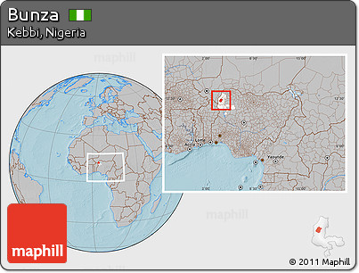 Gray Location Map of Bunza, highlighted parent region, within the entire country, hill shading