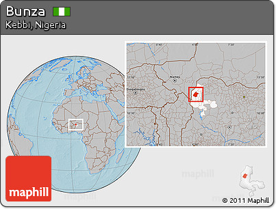 Gray Location Map of Bunza, highlighted parent region, hill shading