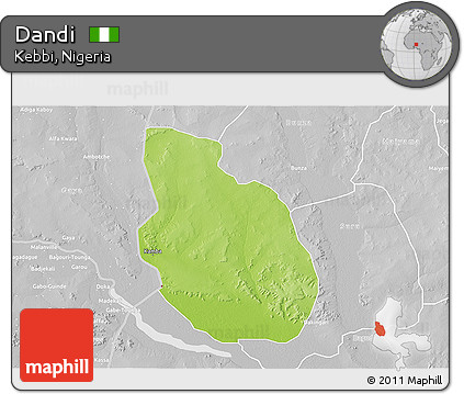 Physical 3D Map of Dandi, lighten, desaturated