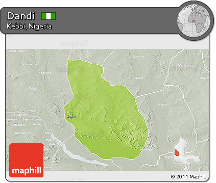 Physical 3D Map of Dandi, lighten, semi-desaturated