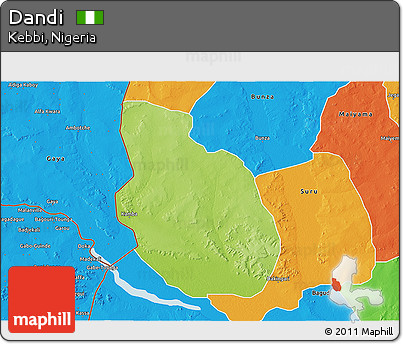 Physical 3D Map of Dandi, political outside