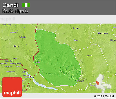 Political 3D Map of Dandi, physical outside