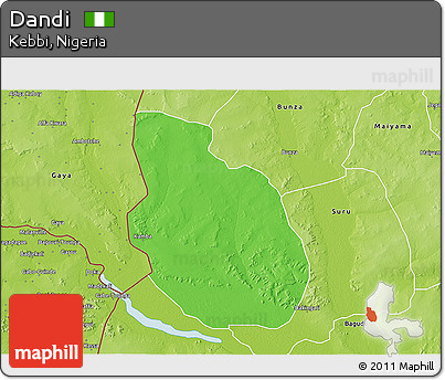 Political 3D Map of Dandi, physical outside