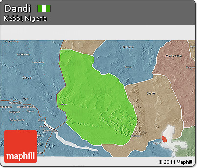 Political 3D Map of Dandi, semi-desaturated